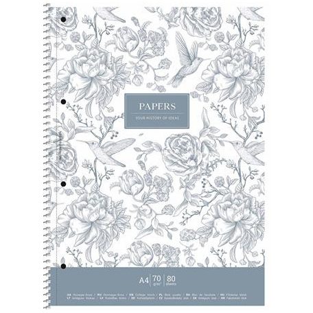 SHKOLYARYK Spirálfüzet, A4+, kockás, 80 lap, SHKOLYARYK "Vintage flowers", vegyes