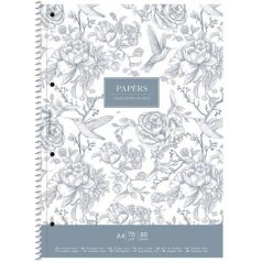   SHKOLYARYK Spirálfüzet, A4+, vonalas, 80 lap, SHKOLYARYK "Vintage flowers", vegyes