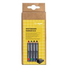   SIGEL Táblaceruza készlet, 1-5 mm, kúpos, SIGEL, 4 különböző szín hegyezővel