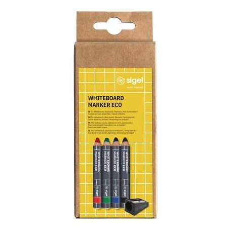 SIGEL Táblaceruza készlet, 1-5 mm, kúpos, SIGEL, 4 különböző szín hegyezővel