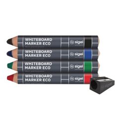   SIGEL Táblaceruza készlet, 1-5 mm, kúpos, SIGEL, 4 különböző szín hegyezővel