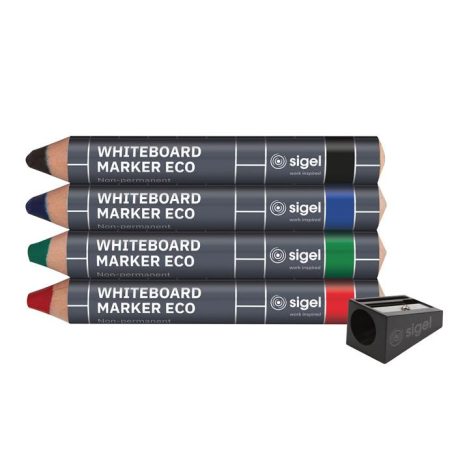 SIGEL Táblaceruza készlet, 1-5 mm, kúpos, SIGEL, 4 különböző szín hegyezővel