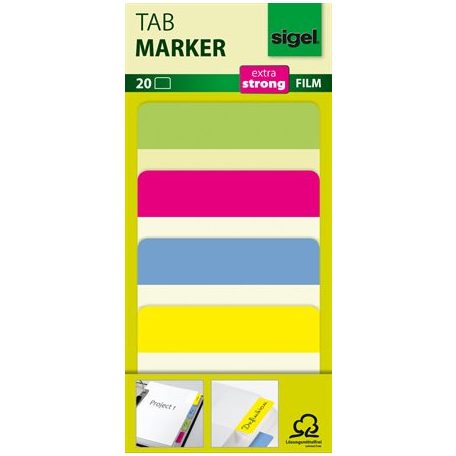 SIGEL Jelölőcímke, megerősített, színes szélű, 50x38 mm, 4x5 db, SIGEL, vegyes színek