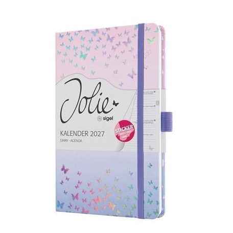 SIGEL Naptár, A5, heti, 2027, kemény borító, SIGEL "Jolie", Butterfly Confetti Candy