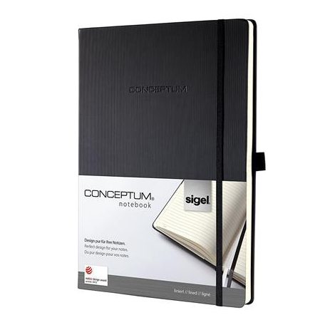 SIGEL Jegyzetfüzet, exkluzív, A4, vonalas, 97 lap, keményfedeles, SIGEL "Conceptum", fekete