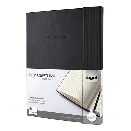 SIGEL Jegyzetfüzet, exkluzív, A4+, kockás, 97 lap, mágneses záródású, keményfedeles, SIGEL "Conceptum", fekete