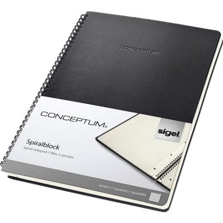 SIGEL Spirálfüzet, exkluzív, A4, kockás, 80 lap, keményfedeles, SIGEL "Conceptum", fekete