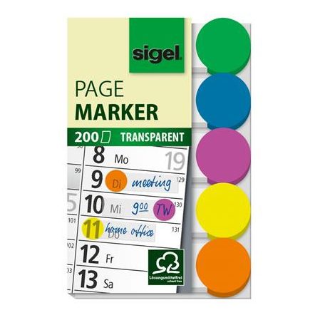 SIGEL Jelölőcímke, műanyag, 5x40 lap, 50x12 mm, SIGEL, vegyes szín