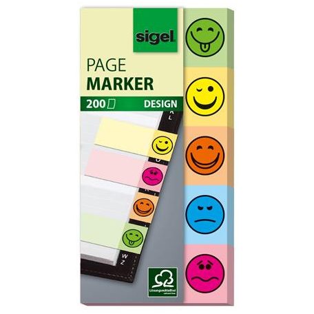 SIGEL Jelölőcímke, papír, 5x40 lap, 20x50 mm, SIGEL "Smile", vegyes szín