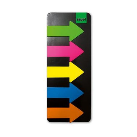SIGEL Jelölőcímke, műanyag, 5x25 lap, 25x45 mm, SIGEL "Nyilak", vegyes szín