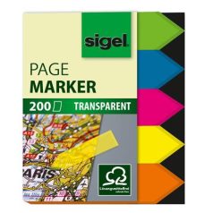   SIGEL Jelölőcímke, műanyag, 5x40 lap, 12x45 mm, SIGEL "Nyilak", vegyes szín