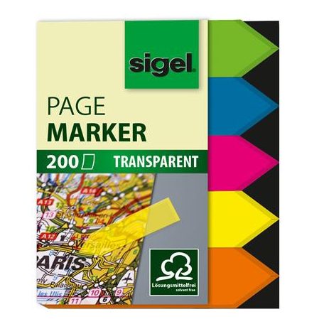 SIGEL Jelölőcímke, műanyag, 5x40 lap, 12x45 mm, SIGEL "Nyilak", vegyes szín
