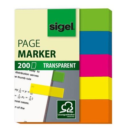 SIGEL Jelölőcímke, műanyag, 5x40 lap, 12x50 mm, SIGEL "615", vegyes szín