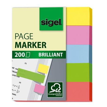 SIGEL Jelölőcímke, papír, 5x40 lap, 12x50 mm, SIGEL "Brilliant Mini", vegyes szín