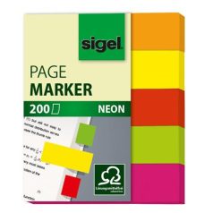  SIGEL Jelölőcímke, papír, 5x40 lap, 12x50 mm, SIGEL "Neon Mini", vegyes szín
