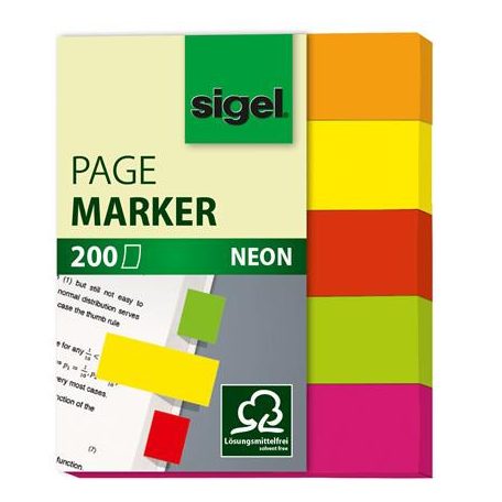 SIGEL Jelölőcímke, papír, 5x40 lap, 12x50 mm, SIGEL "Neon Mini", vegyes szín