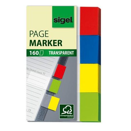 SIGEL Jelölőcímke, műanyag, 4x40 lap, 20x50 mm, SIGEL "Clear", vegyes szín