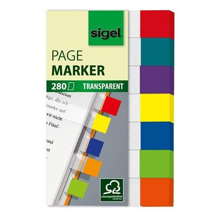 SIGEL Jelölőcímke, műanyag, 7x40 lap, 12x50 mm, SIGEL "Clear Mini", vegyes szín