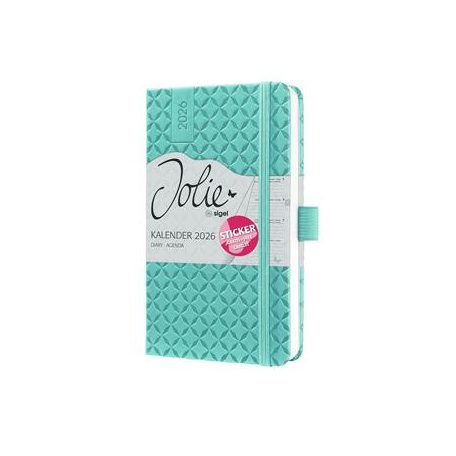 SIGEL Naptár, A6, heti, 2026, kemény borító, SIGEL "Jolie", aqua zöld
