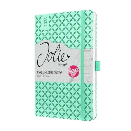 SIGEL Naptár, A6, heti, 2026, kemény borító, SIGEL "Jolie", menta zöld