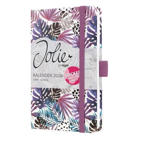 SIGEL Naptár, A6, heti, 2026, kemény borító, SIGEL "Jolie", Violet Jungle Fever