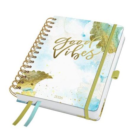 SIGEL Naptár, spirál, A5, heti, 2026, kemény borító, SIGEL "Jolie", Good Vibes