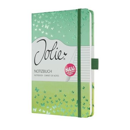 SIGEL Jegyzetfüzet, exkluzív, 135x203 mm, vonalas, 87 lap, keményfedeles, SIGEL "Jolie" Butterfly Confetti, lime