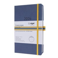   SIGEL Naptár, A5, heti, 2027, kemény borító, SIGEL "Linescape", kék-sárga