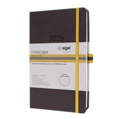   SIGEL Naptár, A5, heti, 2026, kemény borító, SIGEL "Linescape", szürke-sárga