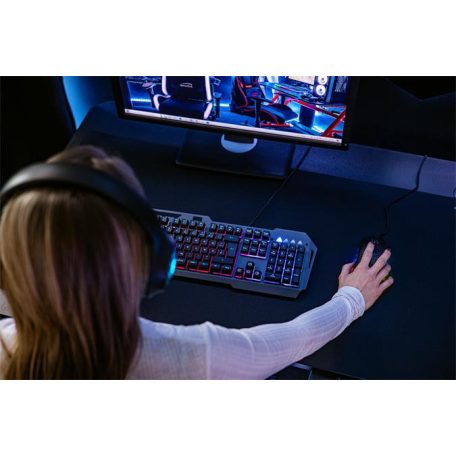 SPEEDLINK Billentyűzet, vezetékes, gaming, fém, USB, HUN, SPEEDLINK "LUNERA RGB Rainbow", fekete