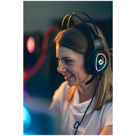 SPEEDLINK Fejhallgató, mikrofonnal, vezetékes, gaming, 2x3.5 mm jack + USB-A, SPEEDLINK "Voltor LED", fekete