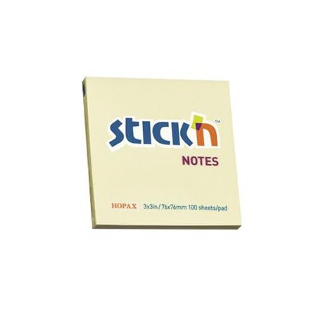 STICK N Öntapadó jegyzettömb, 76x76 mm, 100 lap, STICK N, pasztellsárga