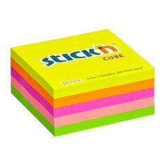   STICK N Öntapadó kockatömb, 76x76mm, 400 lap, STICK N, neon szivárvány