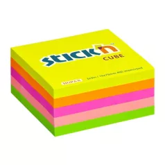   STICK N Öntapadó kockatömb, 76x76mm, 400 lap, STICK N, neon szivárvány