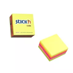   STICK N Öntapadó kockatömb, 76x76mm, 400 lap, STICK N, neon szivárvány