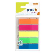   STICK N Jelölőcímke, műanyag, 5x25 lap, 45x12 mm, STICK N, neon színek
