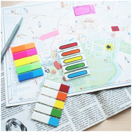 STICK N Jelölőcímke, műanyag, 5x25 lap, 45x12 mm, STICK N, neon színek