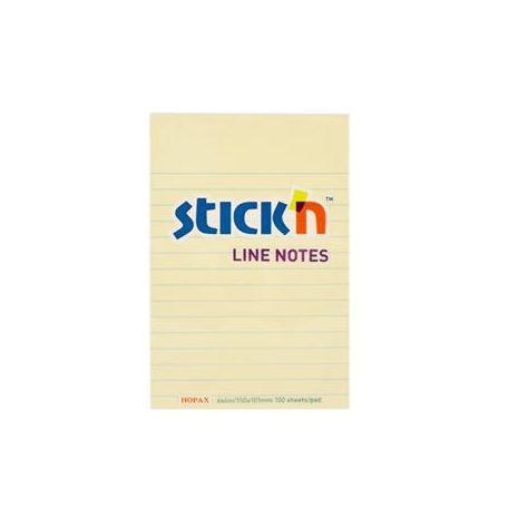 STICK N Öntapadó jegyzettömb, vonalas, 152x101 mm, 100 lap, STICK N, pasztellsárga