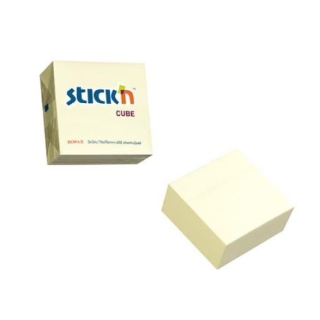 STICK N Öntapadó kockatömb, 76x76mm, 400 lap, STICK N, pasztellsárga