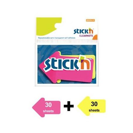 STICK N Jelölőcímke, nyíl, műanyag, 2x30lap, 76x50mm, STICK N, neon színek