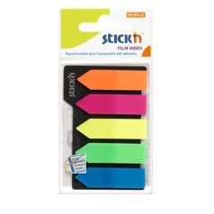   STICK N Jelölőcímke, műanyag, nyíl, 5x25 lap, 42x12mm, STICK N, neon színek