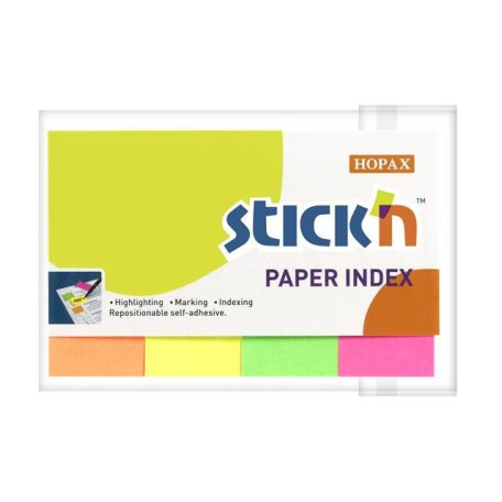 STICK N Jelölőcímke, papír, 4x50 lap, 50x20 mm, STICK N, neon színek