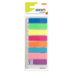   STICK N Jelölőcímke, műanyag, 8x25 lap, 45x12 mm, STICK N, neon színek