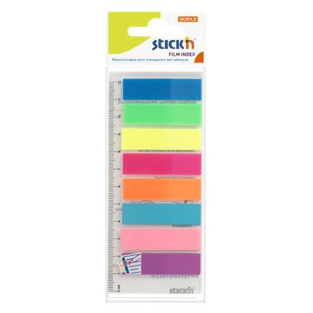 STICK N Jelölőcímke, műanyag, 8x25 lap, 45x12 mm, STICK N, neon színek