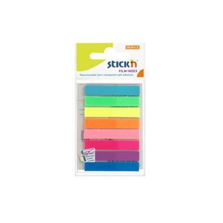 STICK N Jelölőcímke, műanyag, 8x20 lap, 45x8mm, STICK N, neon színek