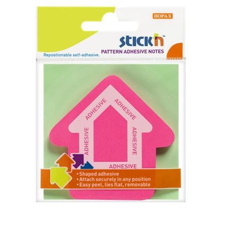 STICK N Öntapadó jegyzettömb, nyíl alakú, 70x70 mm, 50 lap, STICK N, magenta