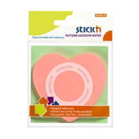 STICK N Öntapadó jegyzettömb, szív alakú, 70x70 mm, 50 lap, STICK N, rózsaszín