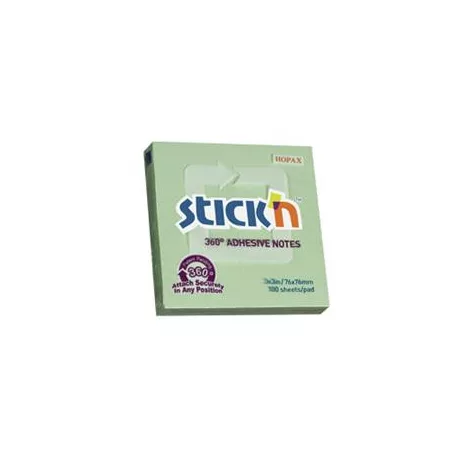 STICK N Öntapadó jegyzettömb, 76x76 mm, 100 lap, STICK N „360°, zöld