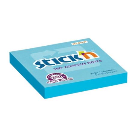 STICK N Öntapadó jegyzettömb, 76x76 mm, 100 lap, STICK N „360°, kék