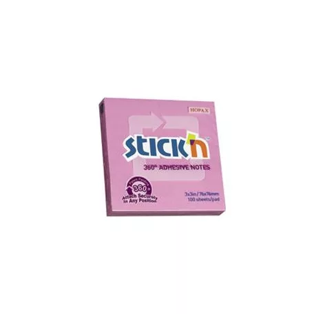 STICK N Öntapadó jegyzettömb, 76x76 mm, 100 lap, STICK N „360°, rózsaszín
